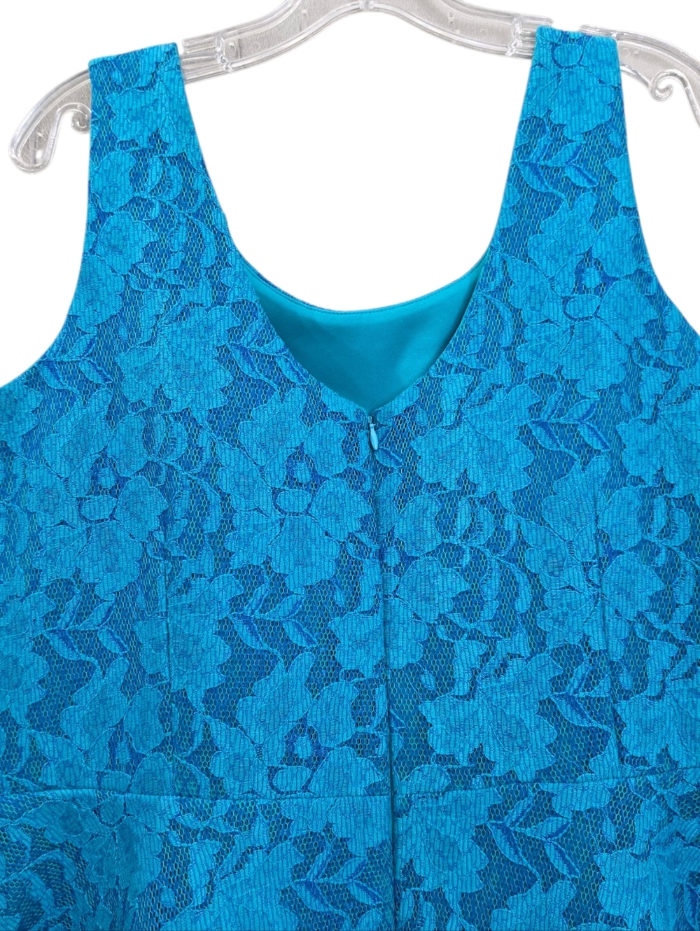 Nwot Calvin Klein Turquoise Lace Mesh Sleeveless Fit & Flare Knee Length Dress - Picture 9 of 16
